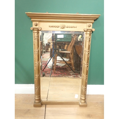 672 - An antique gilt framed Wall Mirror with pilasters 2ft 6in H x 1ft 9in W