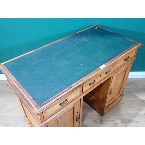 69 - A Victorian satin walnut pedestal Writing Desk fitted three drawers above cupboard doors 3ft 6in W x... 