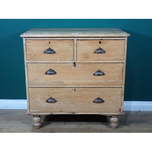 70 - A Victorian pine Chest of two short and two long drawers mounted on turned supports 2ft 10in W x 2ft... 