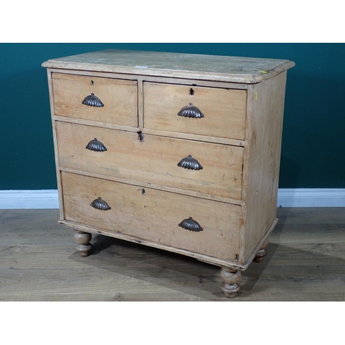 70 - A Victorian pine Chest of two short and two long drawers mounted on turned supports 2ft 10in W x 2ft... 