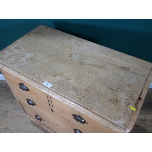 70 - A Victorian pine Chest of two short and two long drawers mounted on turned supports 2ft 10in W x 2ft... 