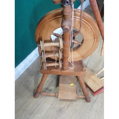 76 - A Spinning Wheel 3ft 1in H x 1ft 4in W and a pair of Wool Brushes