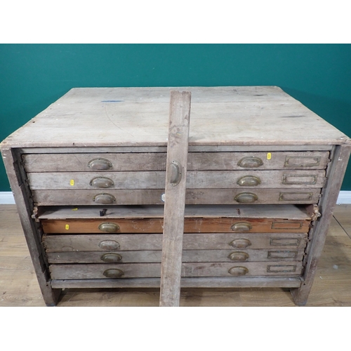 82 - An antique pine Plan Chest fitted eight drawers A/F 4ft 2in W x 2ft 10in H