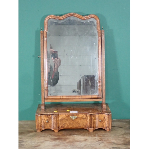 85 - A Georgian style walnut Dressing Mirror fitted three drawers to box base 2ft 4in H x 1ft 6in W