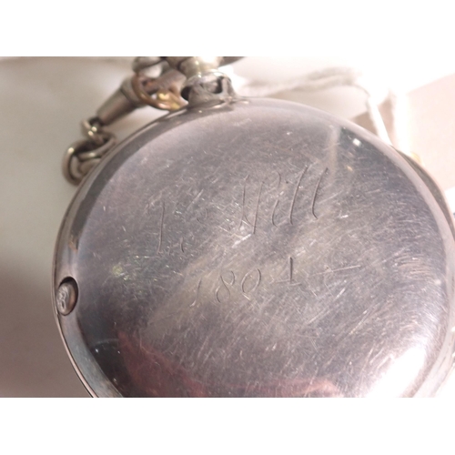 149 - A George III silver pair  cased Pocket Watch with white enamel dial, fusee movement, London 1787, wi... 