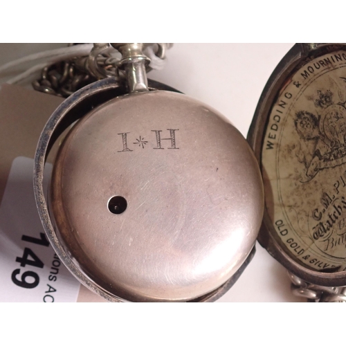 149 - A George III silver pair  cased Pocket Watch with white enamel dial, fusee movement, London 1787, wi... 