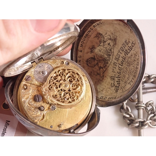 149 - A George III silver pair  cased Pocket Watch with white enamel dial, fusee movement, London 1787, wi... 