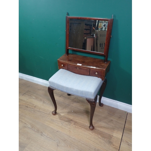 308 - A 19th Century mahogany Dressing Mirror with bow fronted base fitted three drawers 1ft 11in H x 1ft ... 