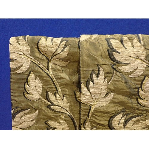 436 - A pair of brocade Door Panels with gold leafage design on brown ground 7ft 8in L x 2ft 7in W