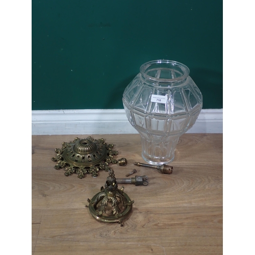 710 - A glass and gilt metal Ceiling Light 1ft 8in H