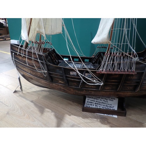 640 - A scratch built wooden Model of a Sailing Ship 3ft 5in L x 3ft 5in H