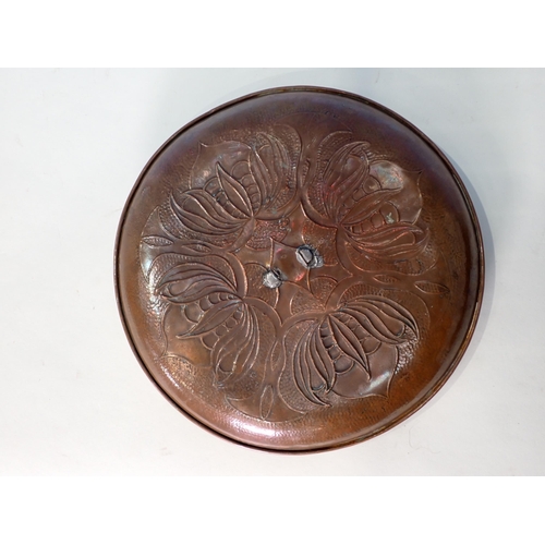 21 - A copper Art Noveau Tray converted to a candlestick
