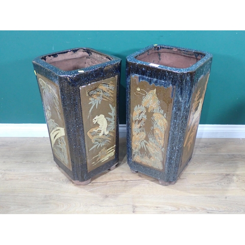 357 - A pair of Chinese style glazed Planters 2ft 2in H x 1ft 2in W