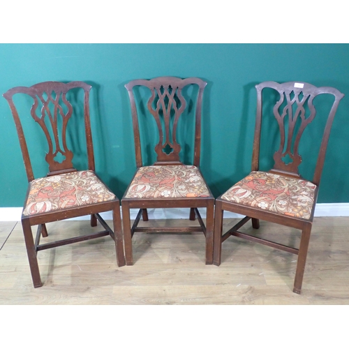 370 - Three Georgian style mahogany Dining Chairs with pierced splat backs and drop in seats