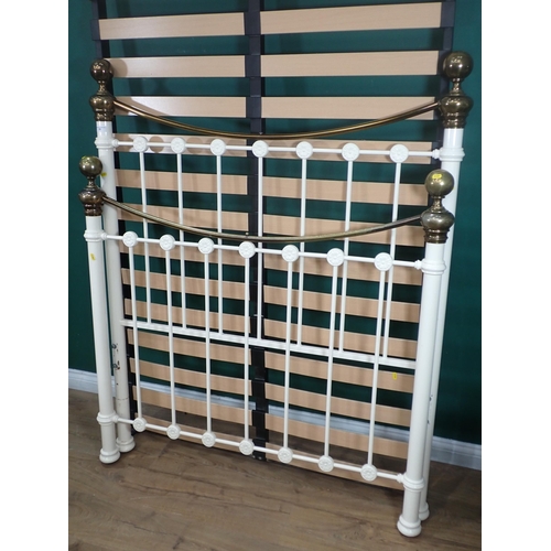 54 - A white painted metal Bed 4ft W and a Standard Lamp with shade