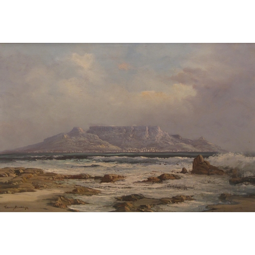 406 - JOHAN BONTHUYS.(South African) View towards Table Mountain, Cape Town, South Africa, signed, oil on ... 