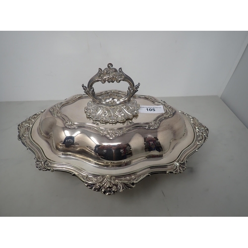 105 - A pair of Victorian silver plated shaped oval Entree Dishes and Covers with scroll friezes, 14 in