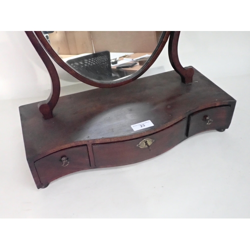 23 - A 19th Century mahogany Dressing Mirror on serpentine base fitted three drawers A/F