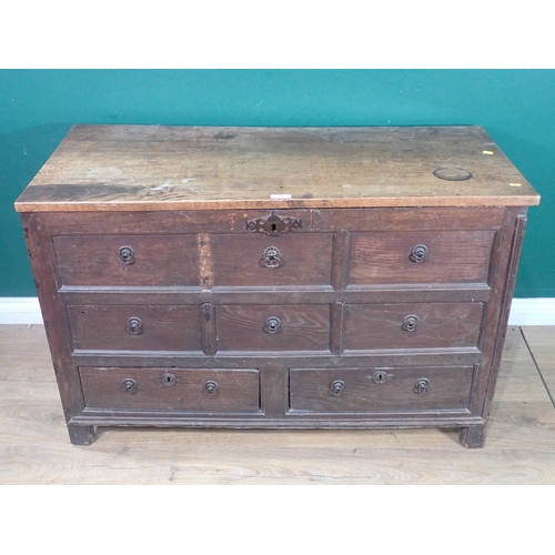 27 - An antique oak panelled Mule Chest fitted two drawers to base 3ft 10in W x 2ft 6in H