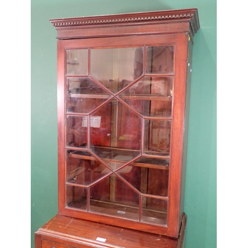 28 - A 19th Century mahogany and astragal glazed Bookcase above base fitted three drawers and pair of cup... 
