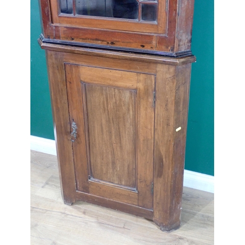 29 - A 19th Century mahogany and glazed Corner Cabinet on associated cupboard base 6ft 10in H x 2ft 4in W
