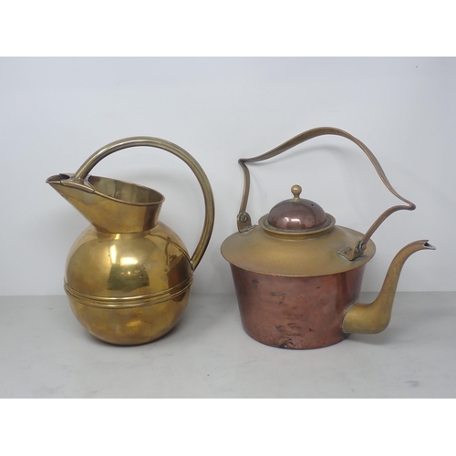 3 - An Arts and Crafts copper Jug mounted on three ball feet, stamped S. Smith, Covent Garden 11in H x 6... 