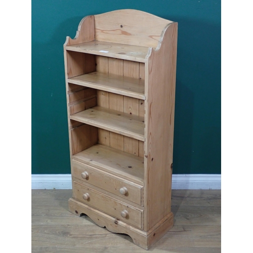 328 - A pine open Bookcase fitted two drawers to base 3ft 10in H x 1ft 9in W