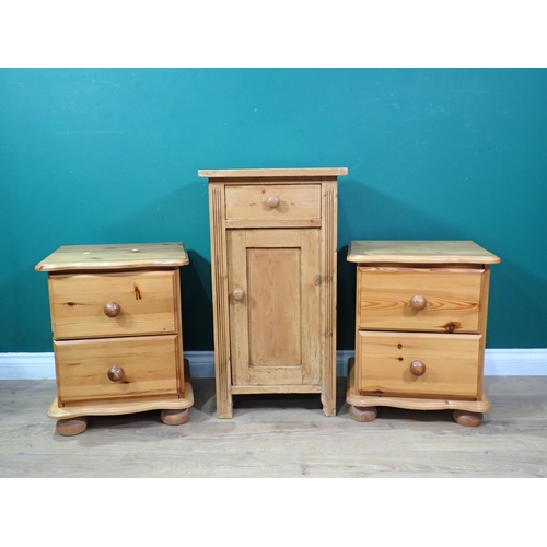 333 - An antique pine Pot Cupboard and a pair of modern pine Bedside Chests