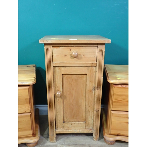 333 - An antique pine Pot Cupboard and a pair of modern pine Bedside Chests