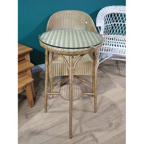 334 - A modern Nest of three oak veneered Tables, a white painted wicker Conservatory Chair, a gold painte... 