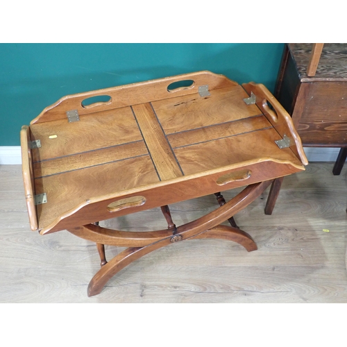 34 - A mahogany Butler's Tray on X-frame stand, two Sewing Boxes, a Chair and Trolley