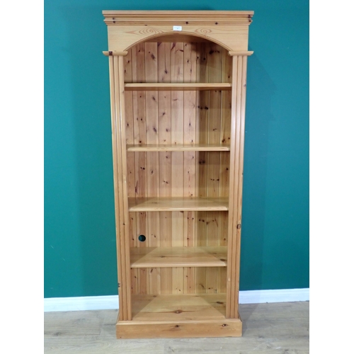 343 - A modern pine open Bookcase with arched recess 6ft 7in H x 2ft 9in W