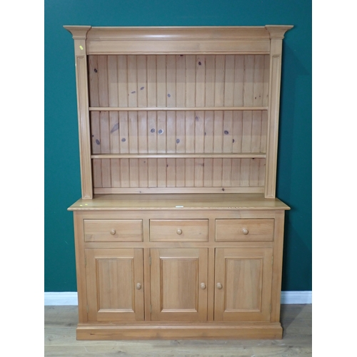 353 - A modern pine Dresser and Rack fitted three frieze drawers and three cupboard doors 6ft 6in H x 4ft ... 