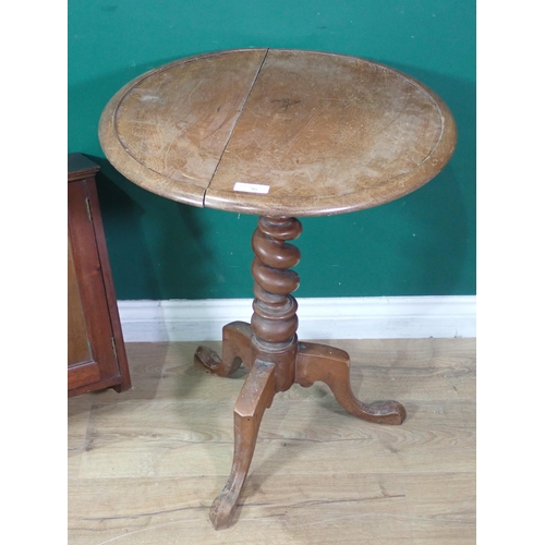 362 - An antique mahogany Pillar Table on barley twist support A/F 2ft 3in H x 1ft 10in D and a mahogany a... 