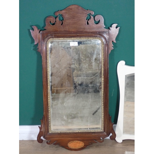 379 - A mahogany Georgian style Wall Mirror with fret carved frame with inlaid shell decoration 3ft H x 1f... 