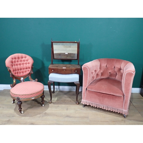 382 - A 19th Century mahogany Dressing Mirror with bow fronted base fitted three drawers 1ft 11in H x 1ft ... 