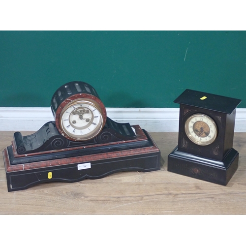 399 - Two Victorian black slate Mantle Clocks, one A/F