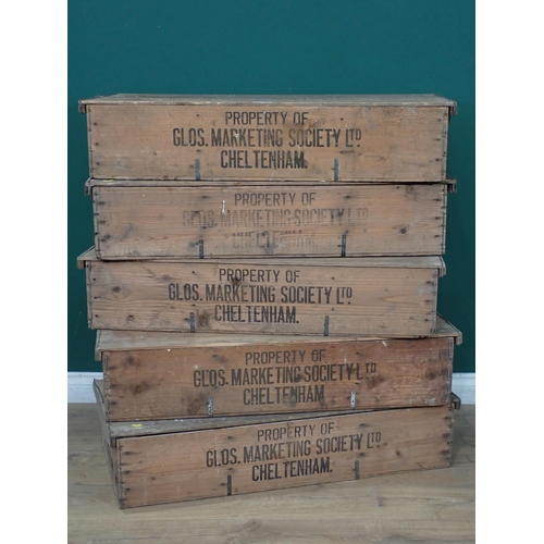 503 - Five wooden Flower Crates with Cheltenham Marketing Society stamp