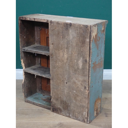 504 - An antique elm blue painted Wall Cupboard the single door enclosing fixed shelves A/F 2ft 1in H x 1f... 