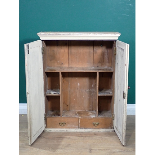 507 - A white painted pine Wall Cupboard fitted with two drawers and shelves, 2ft 7