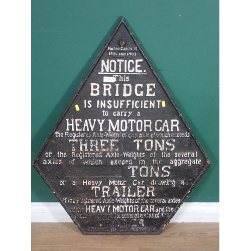 516 - A cast iron 'This Bridge is insufficient to carry a heavy Motorcar' Sign 3ft 2in H x 2ft 6in W