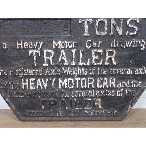 516 - A cast iron 'This Bridge is insufficient to carry a heavy Motorcar' Sign 3ft 2in H x 2ft 6in W