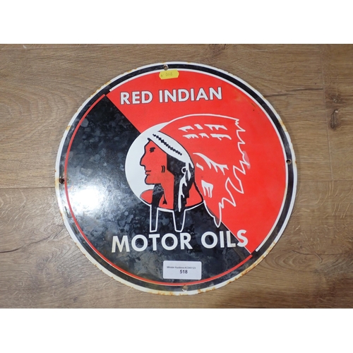 518 - A 'Red Indian Motor Oils' circular enamel Sign 12in D