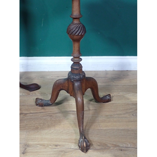 71 - A Georgian mahogany Torchere with pierced frieze mounted on turned column and tripod base A/F 2ft 10... 