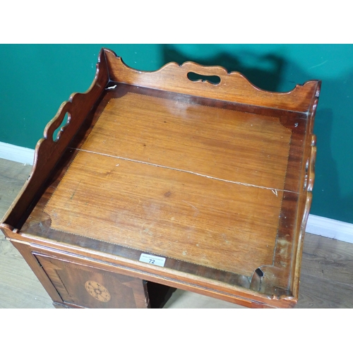 72 - A Georgian mahogany Wash Stand with tray top above pair of inlaid and chequer strung cupboard doors ... 