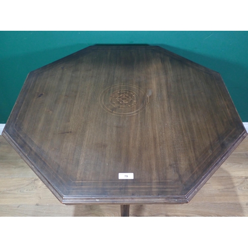 79 - An Edwardian mahogany and inlaid octagonal Centre Table on square cut supports, top loose 2ft 11in W... 