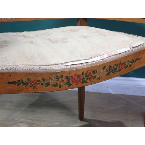 84 - A satinwood Piano Chair with floral painted decoration, an oak Occasional Table and a needlework Scr... 