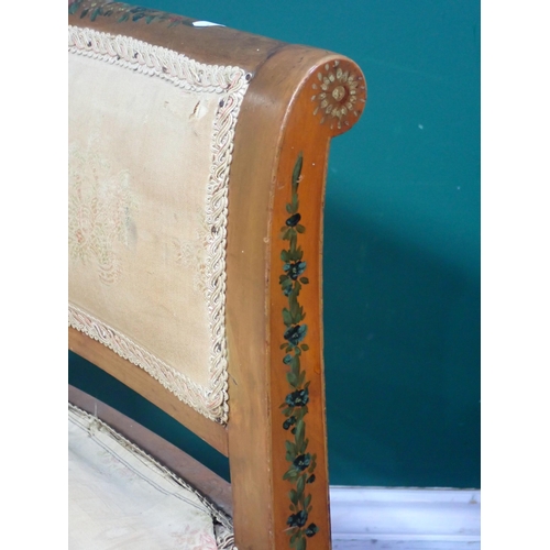 84 - A satinwood Piano Chair with floral painted decoration, an oak Occasional Table and a needlework Scr... 