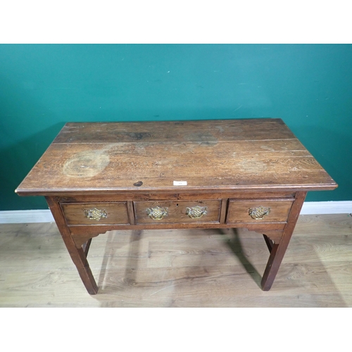 89 - A Georgian oak Side Table fitted three drawers mounted upon square cut supports 3ft 7in W x 2ft 5in ... 