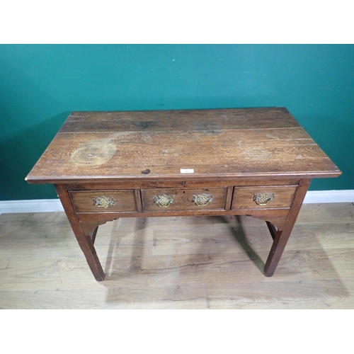 89 - A Georgian oak Side Table fitted three drawers mounted upon square cut supports 3ft 7in W x 2ft 5in ... 